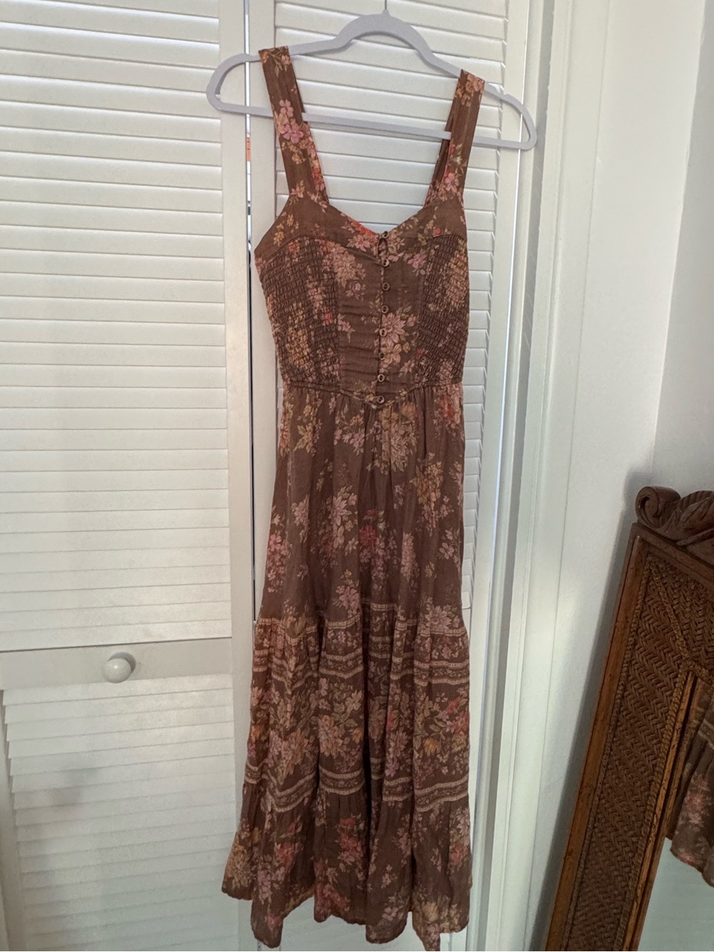 Spell & The Gypsy Brown Floral Maxi Dress with Button Front